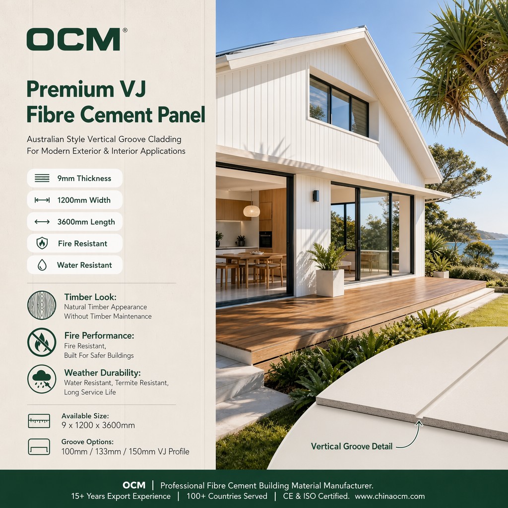 OCM Grooved Fibre Cement Panel: Modern Wall Cladding Solution with V Groove And U Groove Designs